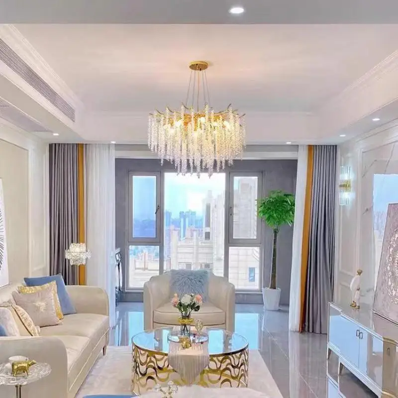 Modern Luxury Gold Led Crystal Chandelier For Bedroom Living Room Dining Room Lounge Ceiling Crystal Branch Round Chandeliers