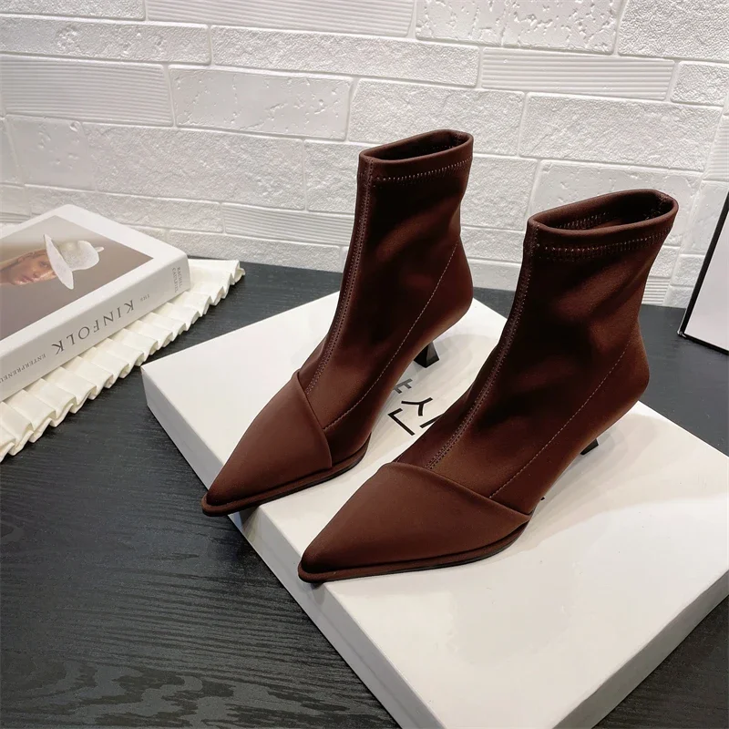 Botas Mujer Invierno 2023 Fashion Ankle Boots Pointed Elastic Boots Autumn Stiletto Boots Workplace Women's Shoes Botines Mujer