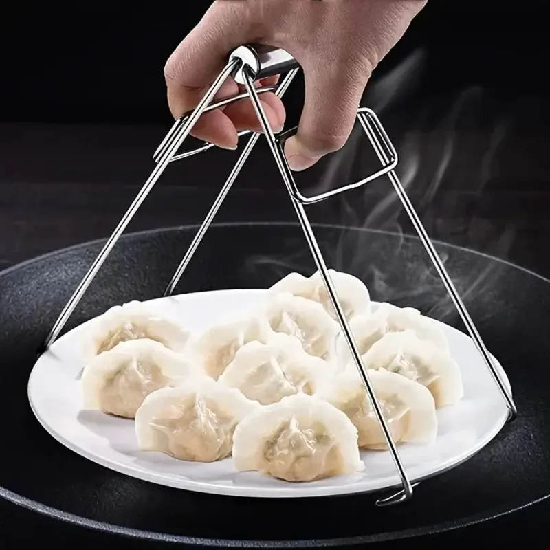 Stainless Steel Foldable Dish Gripper Hot Dish Plate Bowl Clip Pots Gripper Crockery Holder Clamp Tongs Claw Holder Lifting Kitchen Tools