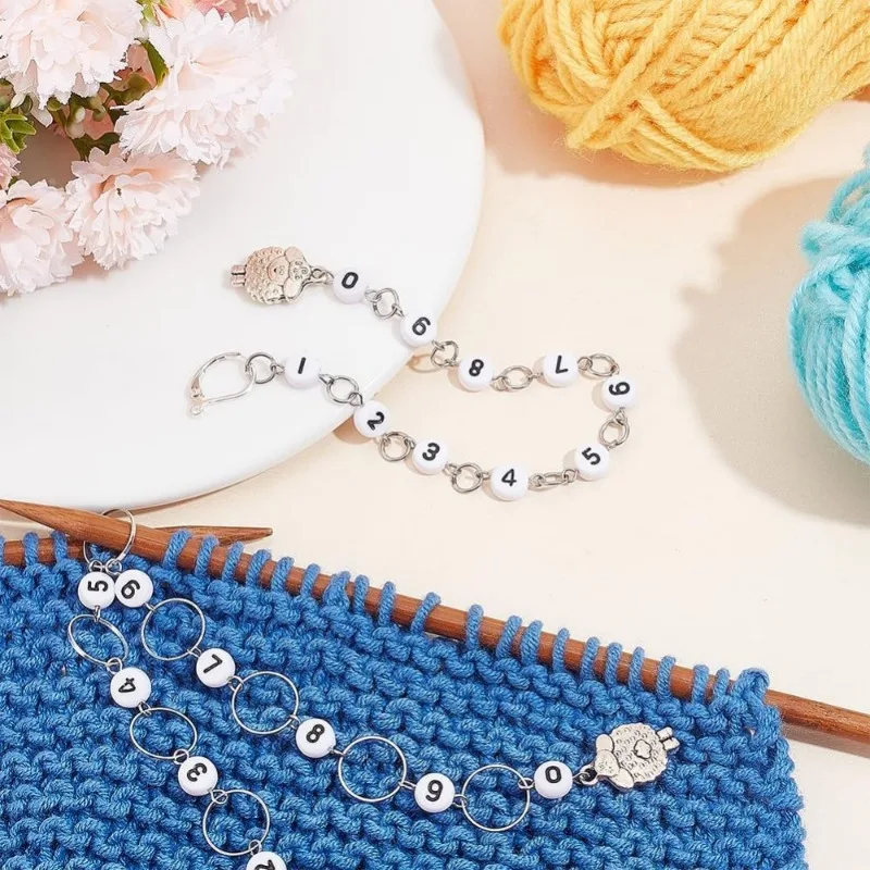 2 Pcs 2 Styles Sheep Charm Knitting Row Counter Chains 0~9 Number Stitch Markers Acrylic Beads Crochet Stitch Marker Charms crochet stitch markers