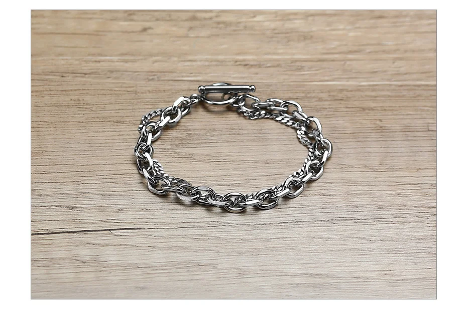 Vnox Rock Punk Doube Ketten Armbänder für Männer, Nie Verblassen Edelstahl Kubanischen O Kette Armband Schmuck, 19/21cm – Detail 6
