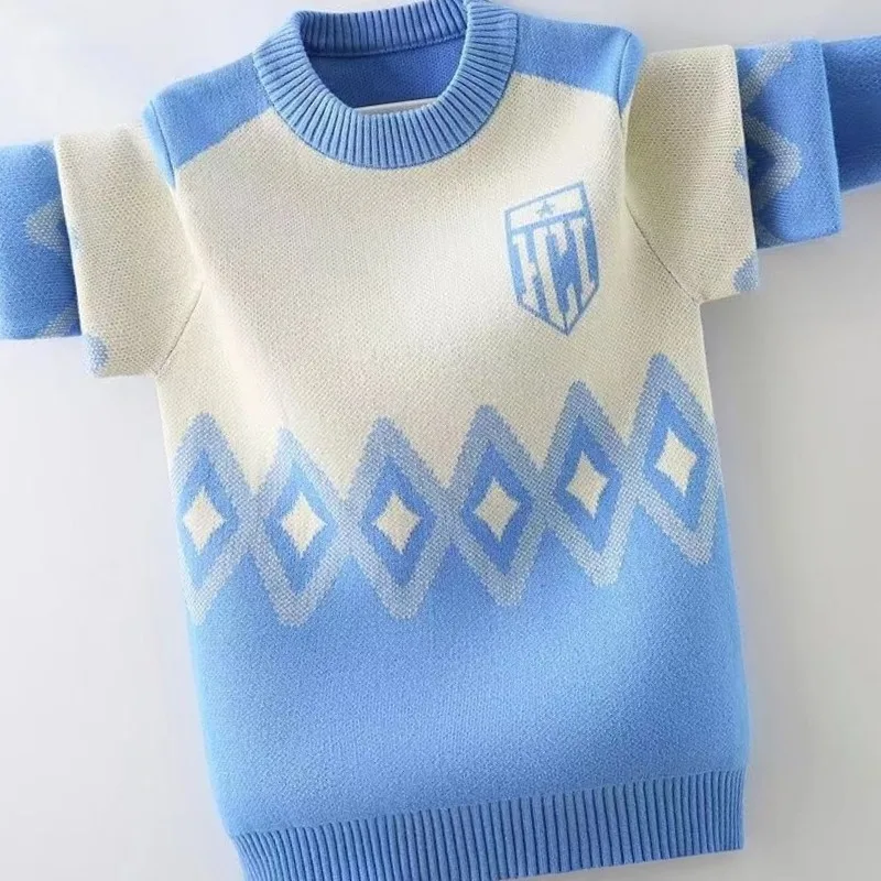 2025 남아용 플리스 안감 두꺼운 스웨터 따뜻한 겨울 캐주얼 트렌디 청소년 상의