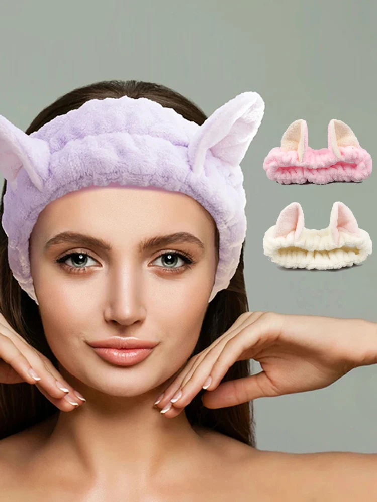 Haarband Katze Korallen Plüsch Stirnband Niedliche Weiche Haarschleife Stirnband Haarband Waschen Gesicht Make-Up Stirnband Verband Mädchen Zubehör – Detail 1