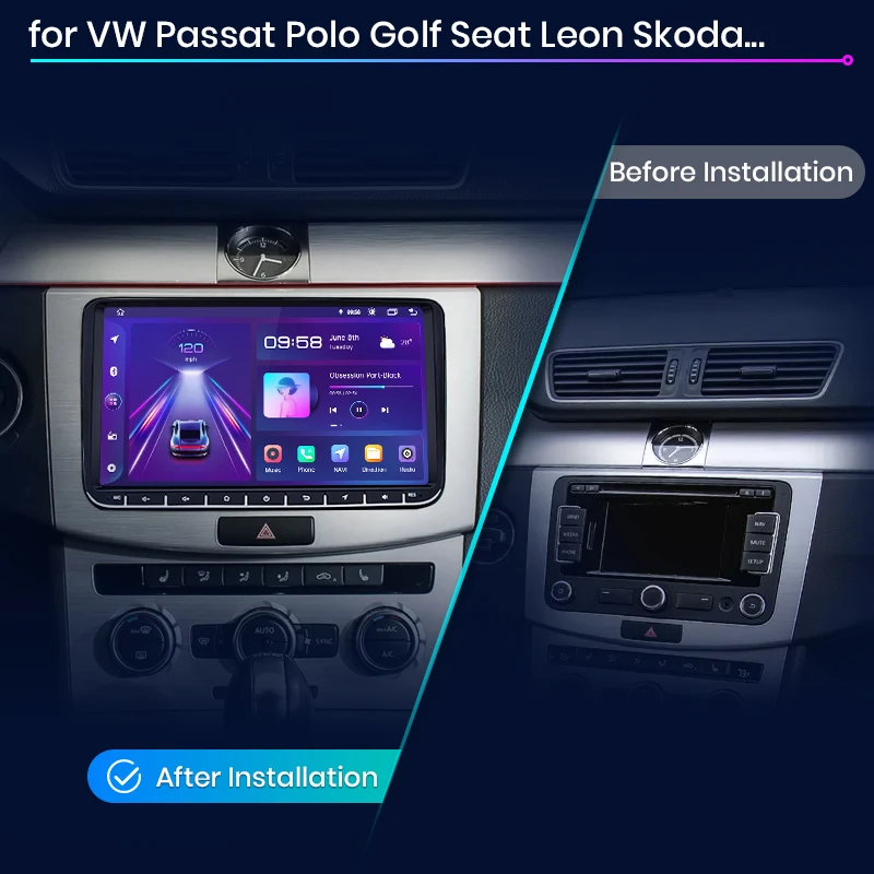 Radio de coche inalámbrico Junsun de 7'' y 9'' con CarPlay para Volkswagen VW Passat B6 B7 T5 Tiguan Touran GOLF 5 GOLF 6 POLO Skoda Octavia Seat Jetta Caddy Scirocco Android autoradio RDS 2