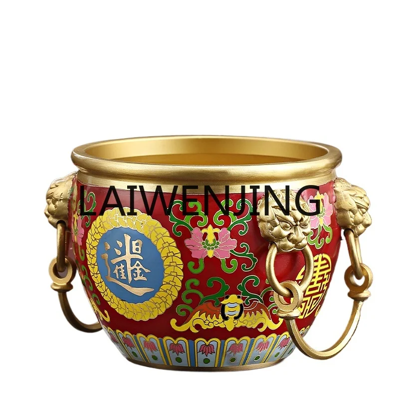 

RWJ Pure Brass Household Craft Lion Head Auspicious Cylinder Copper Gift High-End Decoration