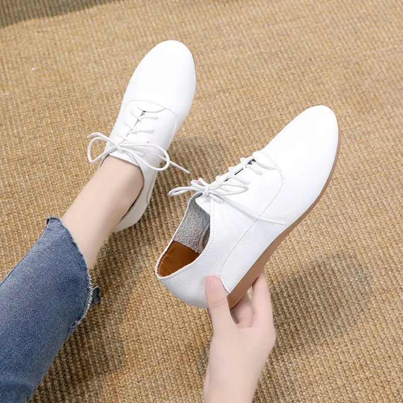 

Spring Autmn Women Oxford Shoes Medical Casual Leather ballet Flats Lace up Soft Comfortable Ladies Oxford Genuine Leather Flats