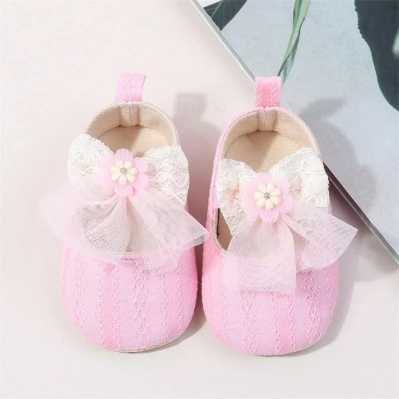 Spring Autumn New Newborn Girl Infant Flat Shoes Fashion Sweet Princess Soft Sole Toddler Shoes Mesh Lace Bow Baby First Walkers 4