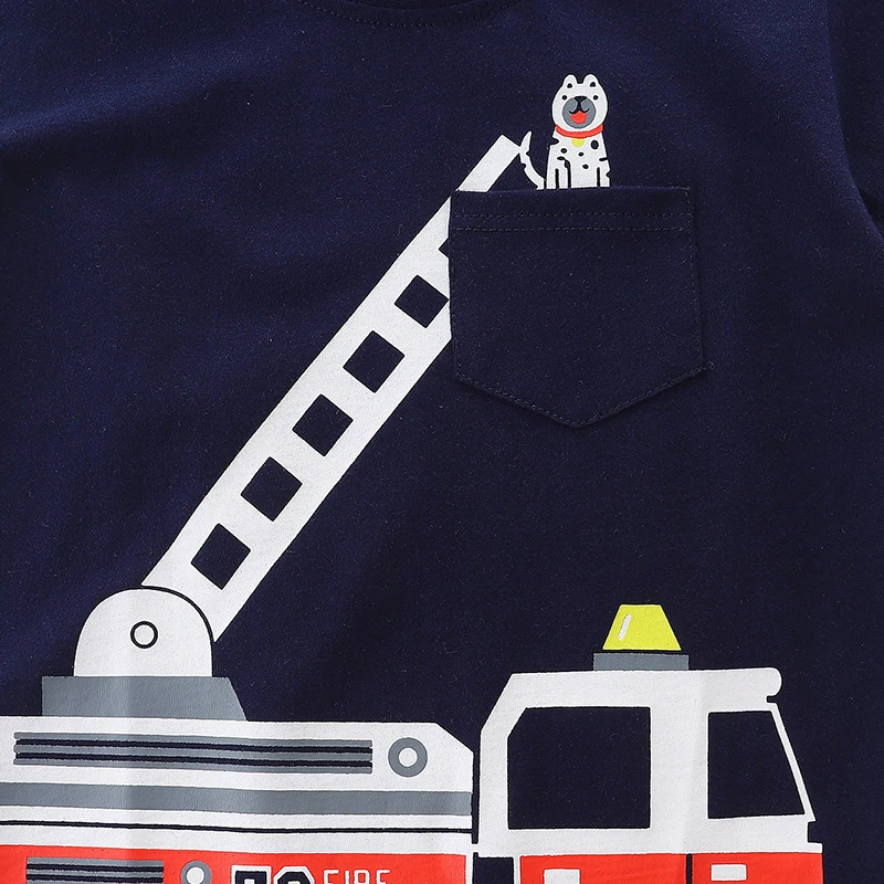 SAILEROAD – t-shirt manches courtes en coton pour enfants, véhicules d'été, camion de pompiers, dessins animés, pour filles, vêtements pour garçons