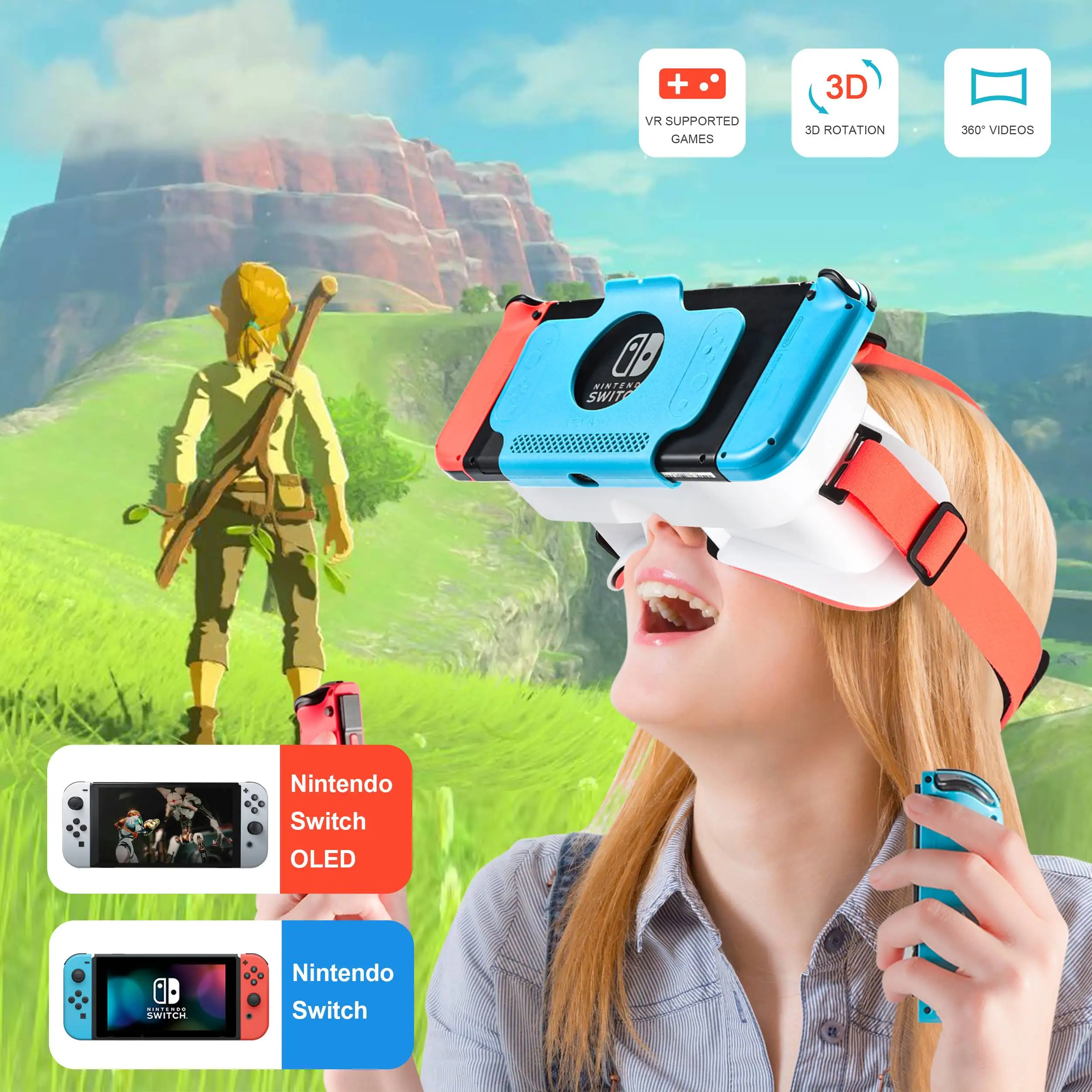 Oled 3d vr Óculos para Nintendo Switch Óculos de Realidade Virtual Game Headconjunto Lente Grande Ajustável Novo