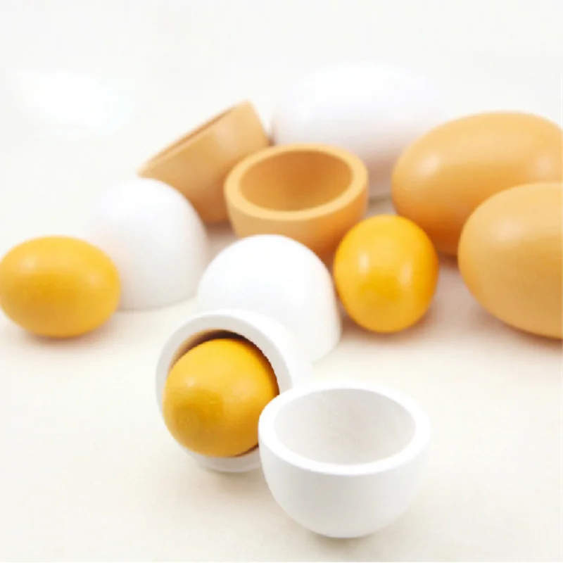 6pcs Simulation Wooden Eggs Toys Set Kids Pretend Play Wood Food Eggs Yolk Kitchen Food Children Kid Education Montessori Toys 4