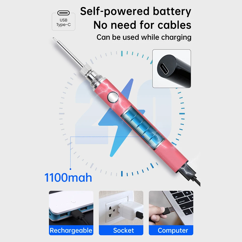 1100mAh USB Electric Soldering Iron Kit with Adjustable Voltage for Battery Pole