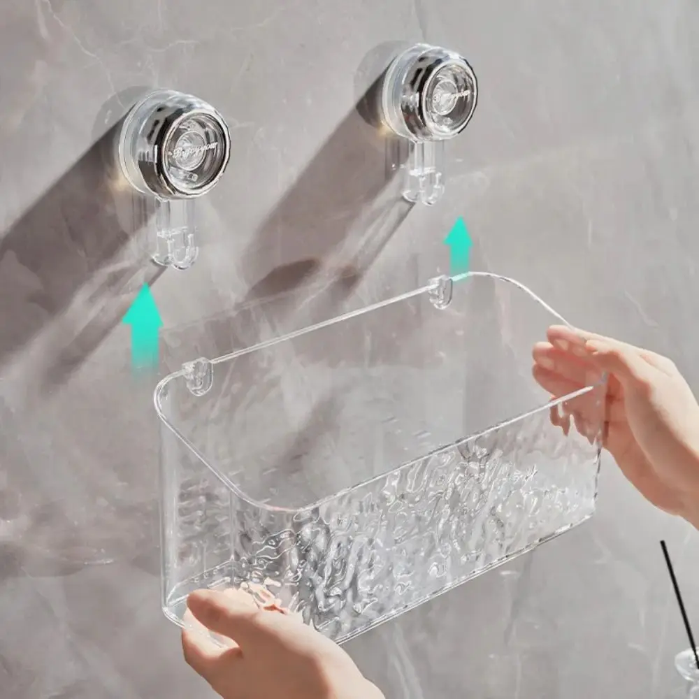 Suction Cup Bathroom Storage Basket Wall Mounted Cosmetic Storage Box Free Punch Shower Shampoo Holder Rack Bath Accessories 4