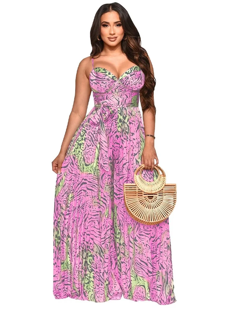 Wmstar Jumpsuits Women Wholesale Fashion Clothing 2025 Bestselling Printed Halter Leated One Piece Pants Club Rompers Summer