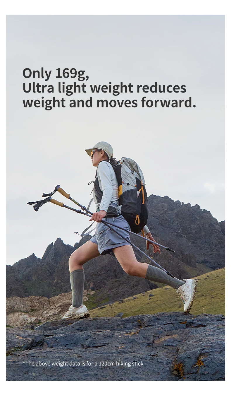 Naturehike Climbing Poles Lightweight 5-Section Carbon Fiber Folding Trekking Pole Hiking Walking Stick Light Trail 5-EXT Cane