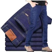 Nouveaux hommes jambe droite jean classique noir bleu micro élastique décontracté affaires pantalon en denim décontracté hommes marque pantalon 2