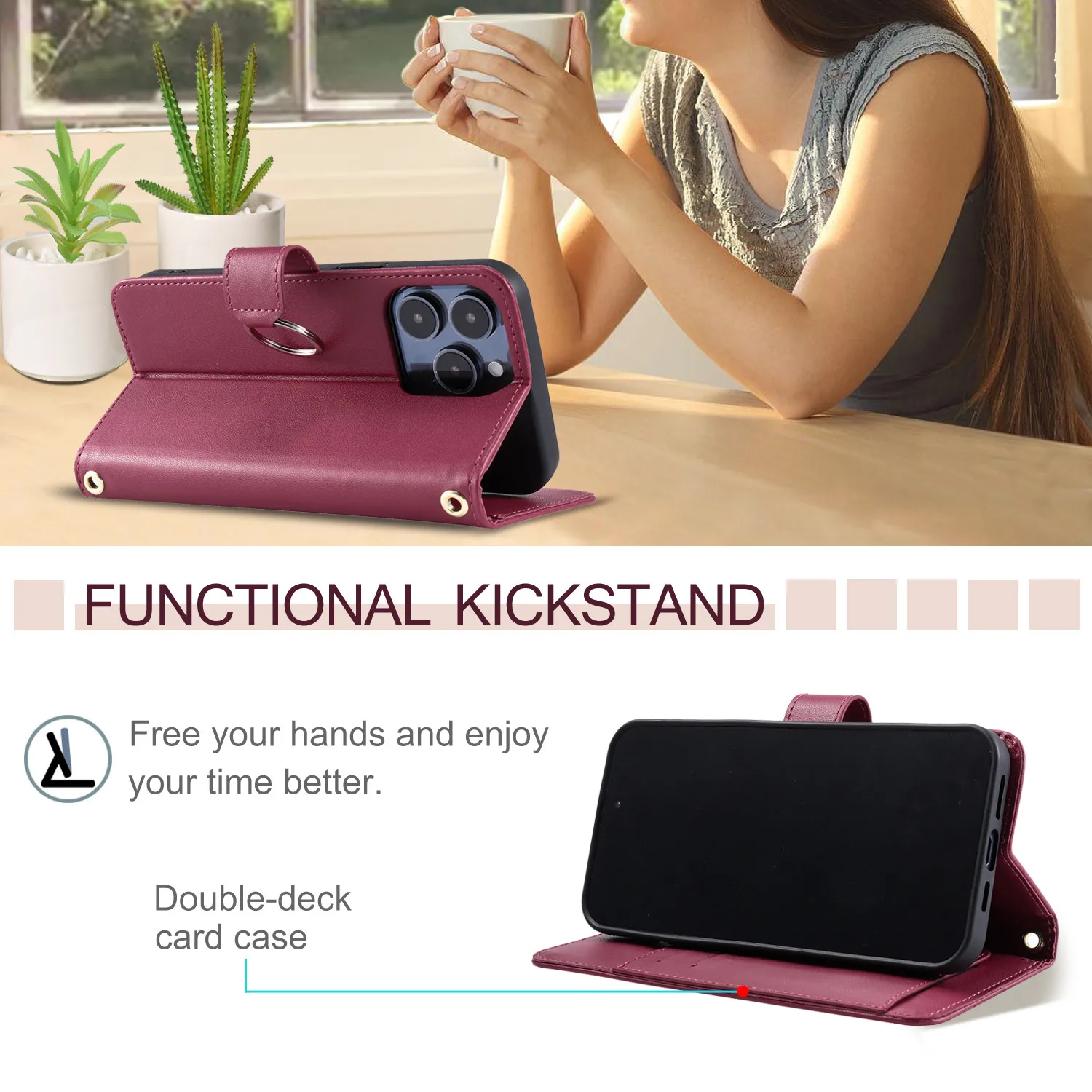 Leather Flip Wallet Phone Case with Stand and Protective Cover