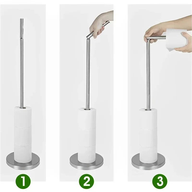 1PC Bathroom Paper Towel Holder Stainless Steel Vertical Toilet Paper Holder Perforation-free Floor Standing Toilet Paper Holder