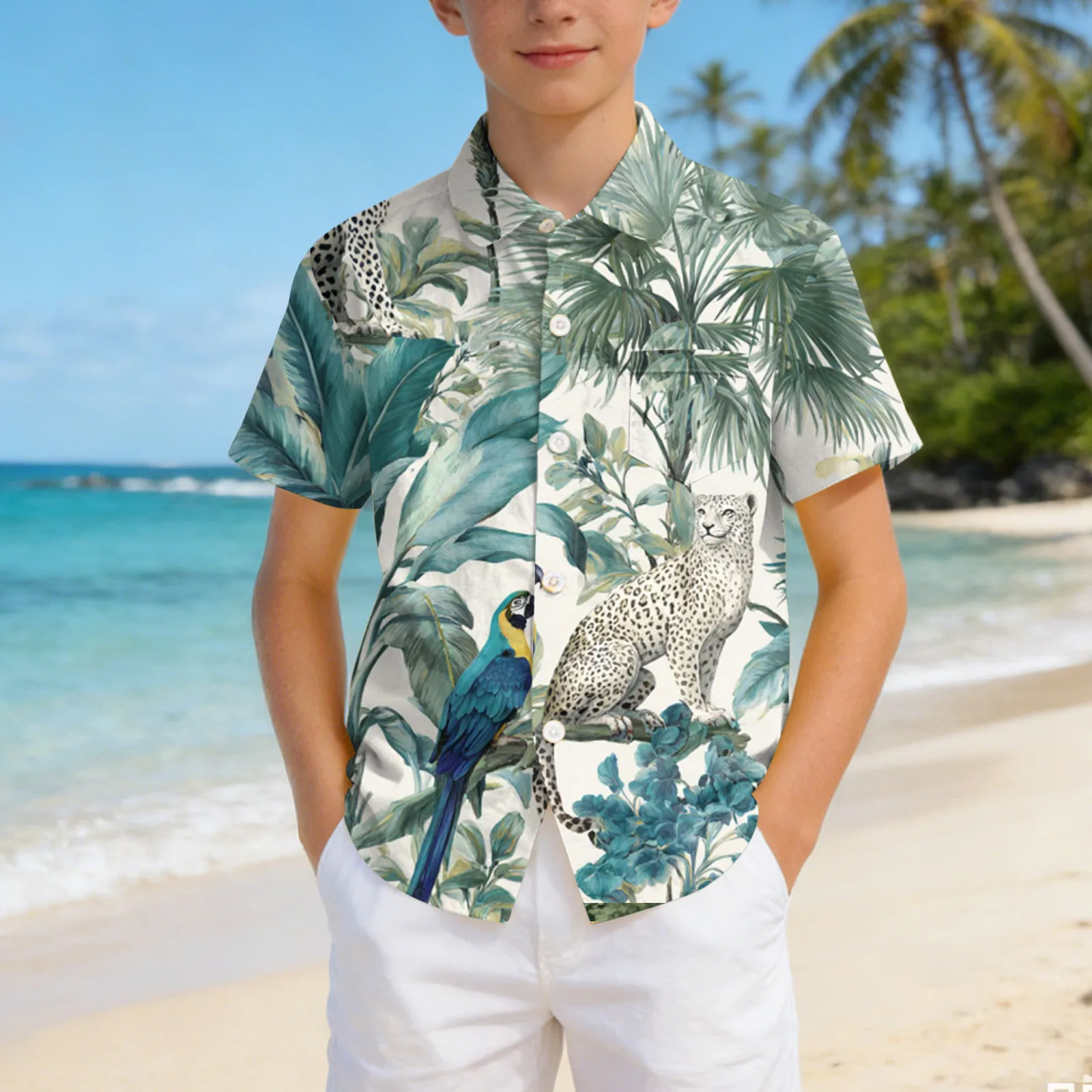 청소년 아동용 상의 일반 반팔 포켓 프린트 편안하고 패셔너블한 상의 남아용 미디엄 상의