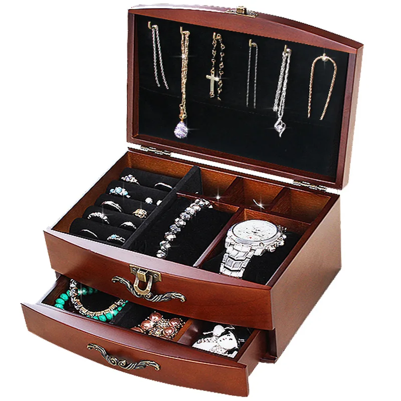 Nordic Wood Jewelry Storage Box Earrings Display Luxury Vintage Multi Layer Jewelry Box Storage Organizer Case Drawer Gift Ideas