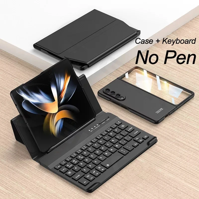 

Keyboard Plain Leather Cover For Samsung Galaxy Z Fold 3 Case Bluetooth Mute Keyboard Wireless folding stand funda for fold3