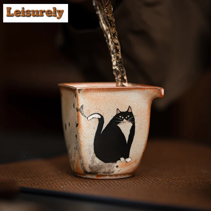 160ml Creative Zhiye Pottery Tea Pitcher Handmade Gilded Silver Cat Cha Hai Japanese Coffee Justice Cup Ornaments Accessories