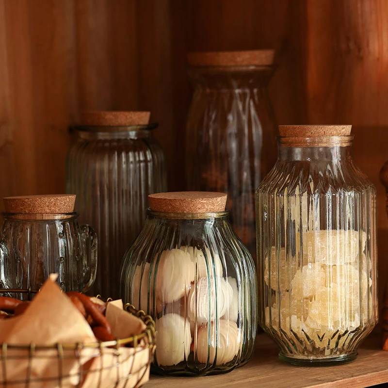 

New Type Glass Sealed Can Creative Cork Stopper Transparent Glass Jug Grain Food Storage Jar Coffee Tea Organization Pot