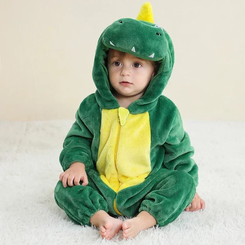 Cartoon Flannel Baby Rompers Unicorn Dinosaur Panda Pajamas Cotton Baby Boy Girls Animal Costume Jumpsuit Kigurumi Outfit Infant Romper