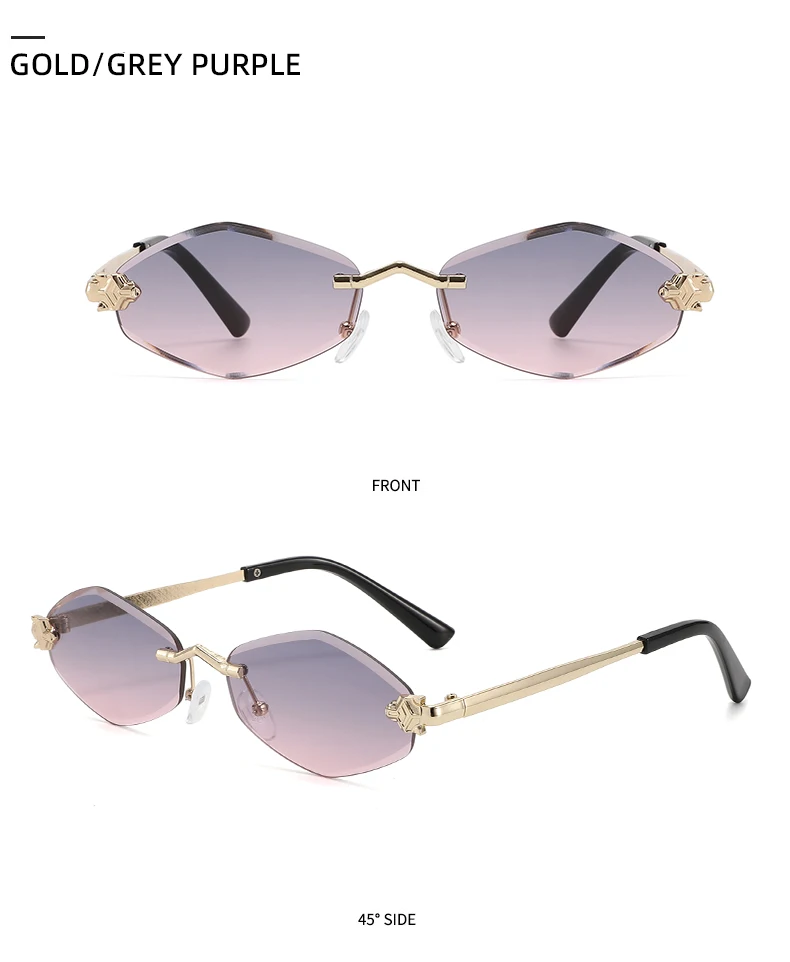 Schutzbrille Modische Unregelmäßige Sonnenbrille für Damen Retro Markendesign Metall Hochwertige Vintage Rhombus Randlose Brille – Detail 9