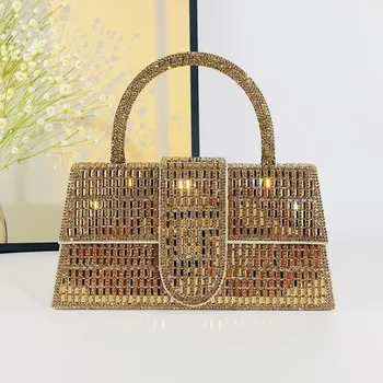 Borsa da sera incorporata con diamanti alla moda Borsa da donna Materiale in poliestere Apertura con fibbia magnetica di medie dimensioni Uso quotidiano