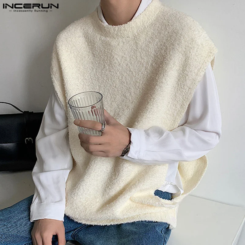 

Топы INCERUN 2023, новые мужские трикотажные жилеты из мягкой ткани в Корейском стиле, Повседневная Уличная одежда, мужская однотонная универсальная простая безрукавка