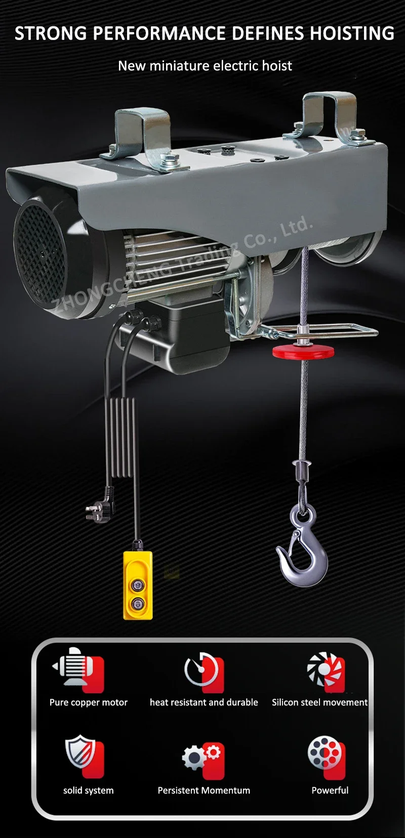 New Upgrade Micro Electric Hoist 220V Crane Household Small Lift Hoist 1 Ton / 0