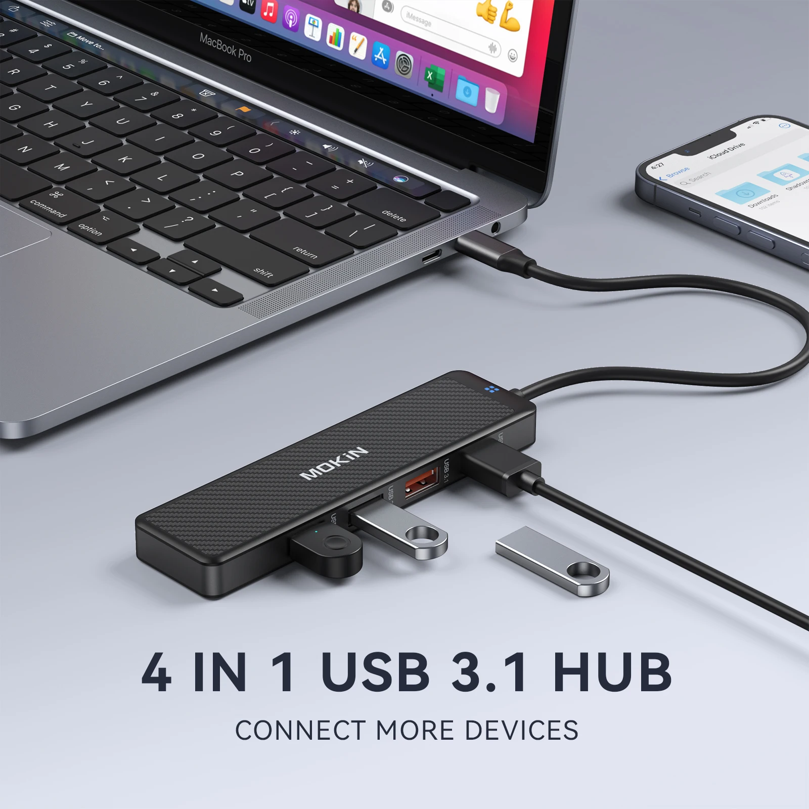 MOKiN 4 USB 3.1 10Gbps USB Hub Adapter Splitter Expander for PC Laptops Xbox Flash Drive HDD Consoler Printer Camera Keyborad 2