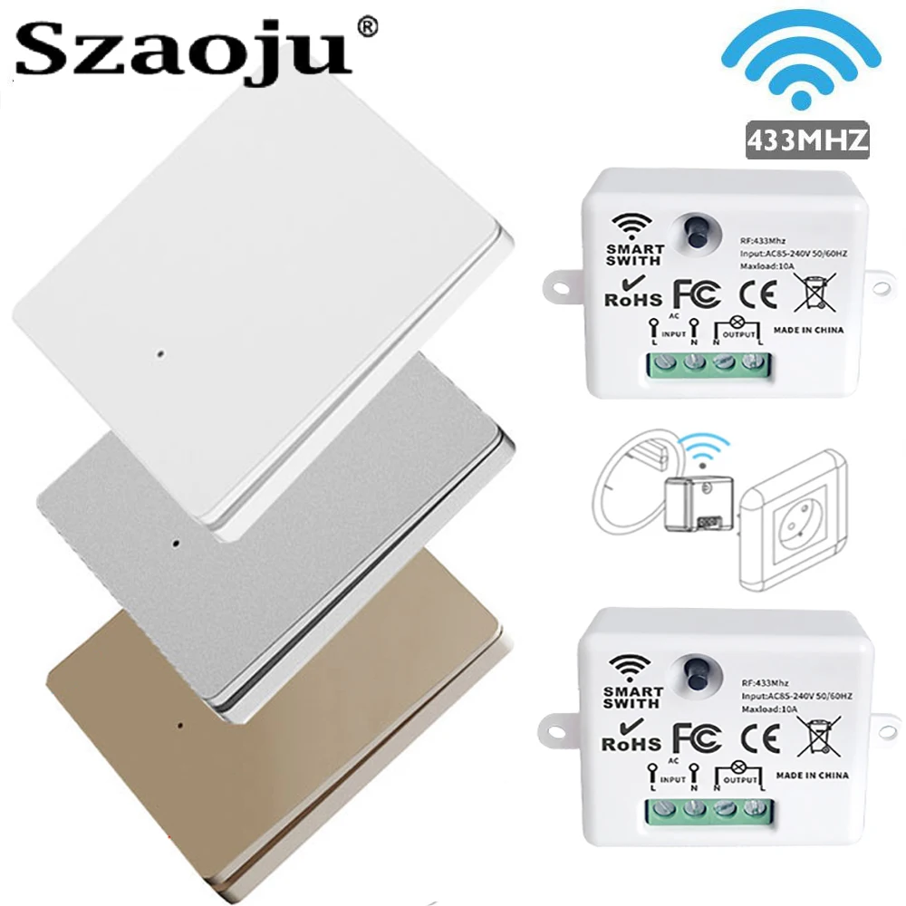 Szaoju-interruptor de Parede sem Fio Painel Transmissor Interruptor de Segurança Relé Interruptor para Lâmpada de Luz 433mhz ac 110v 220v rf 86