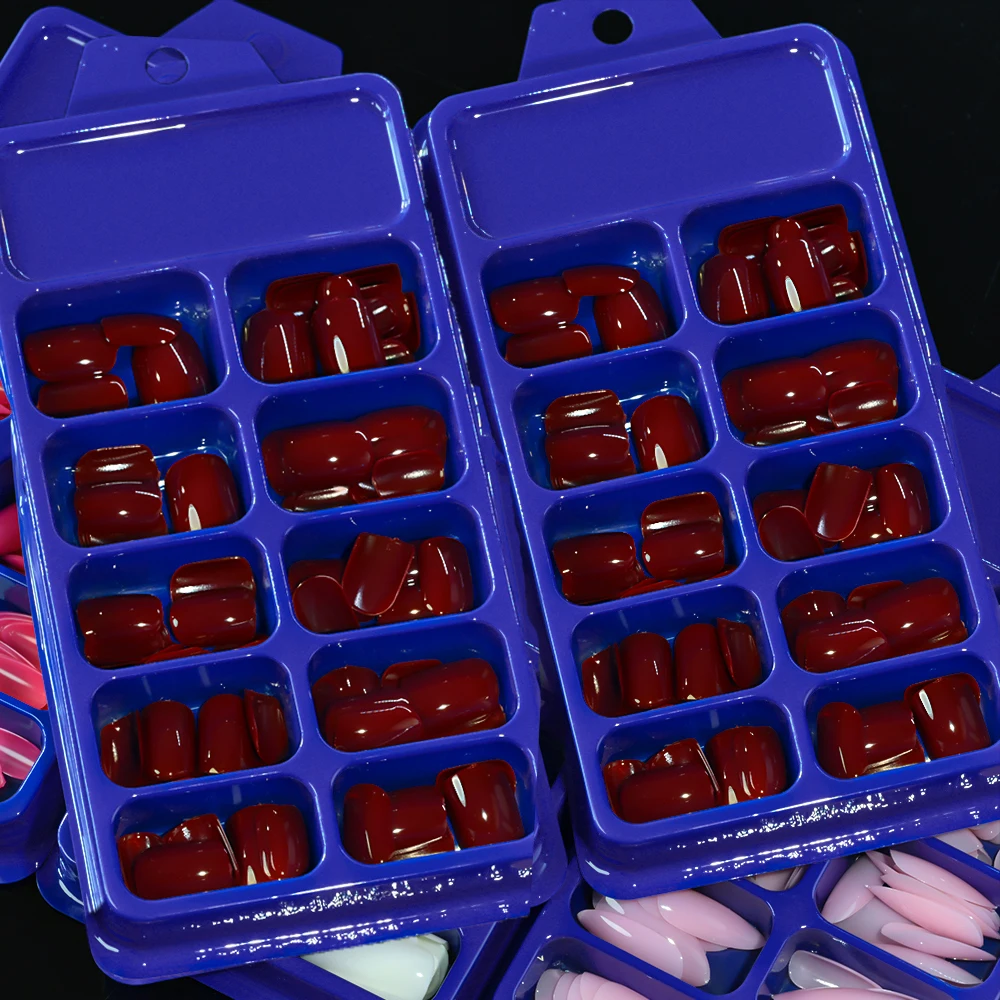 Cherry Red Short Square Press On Nails Full Cover Glossy Tips_voghion.com