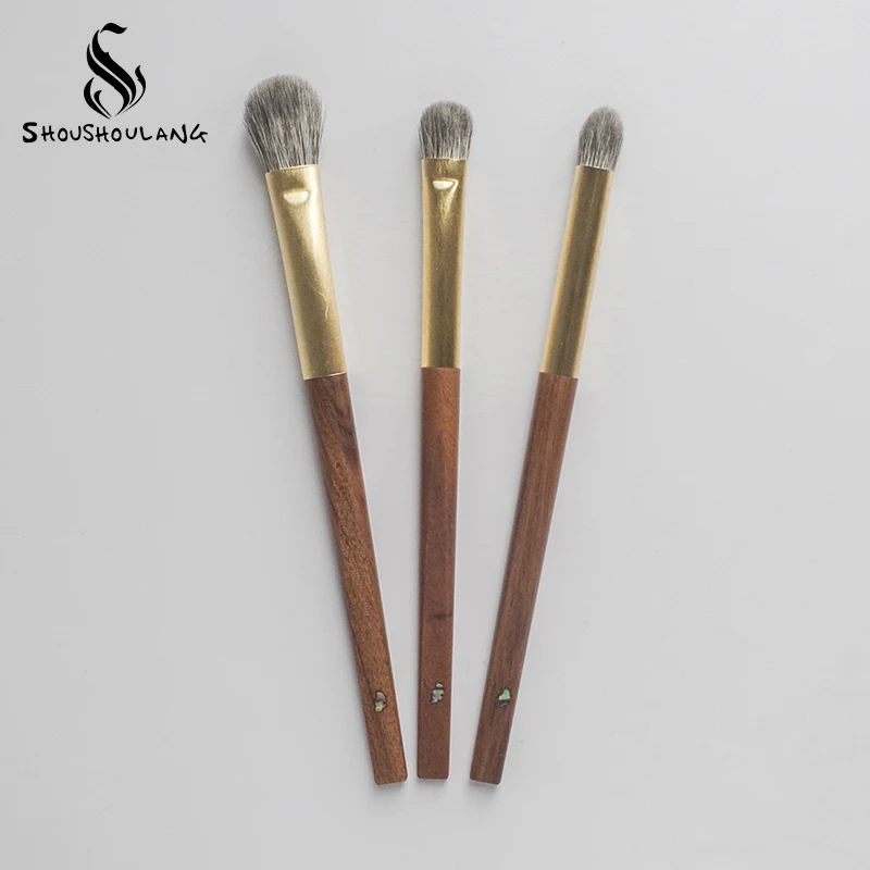 Shoushoulang Professional Handmade Make Up Brush Kit Blue Squirrel Goat Hair Eye Shadow Brush Rosewood Handle Makeup Brushes Set 2