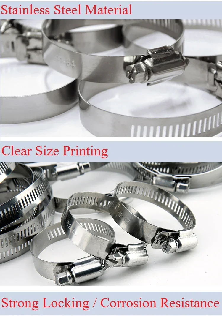 Description Picture 3 of item5Pcs 8mm ~ 120mm Stainless Steel Drive Hose Clamps Adjustable Tri Gear Worm Fuel Tube Water Pipe  Fixed Clip Spring Cramps