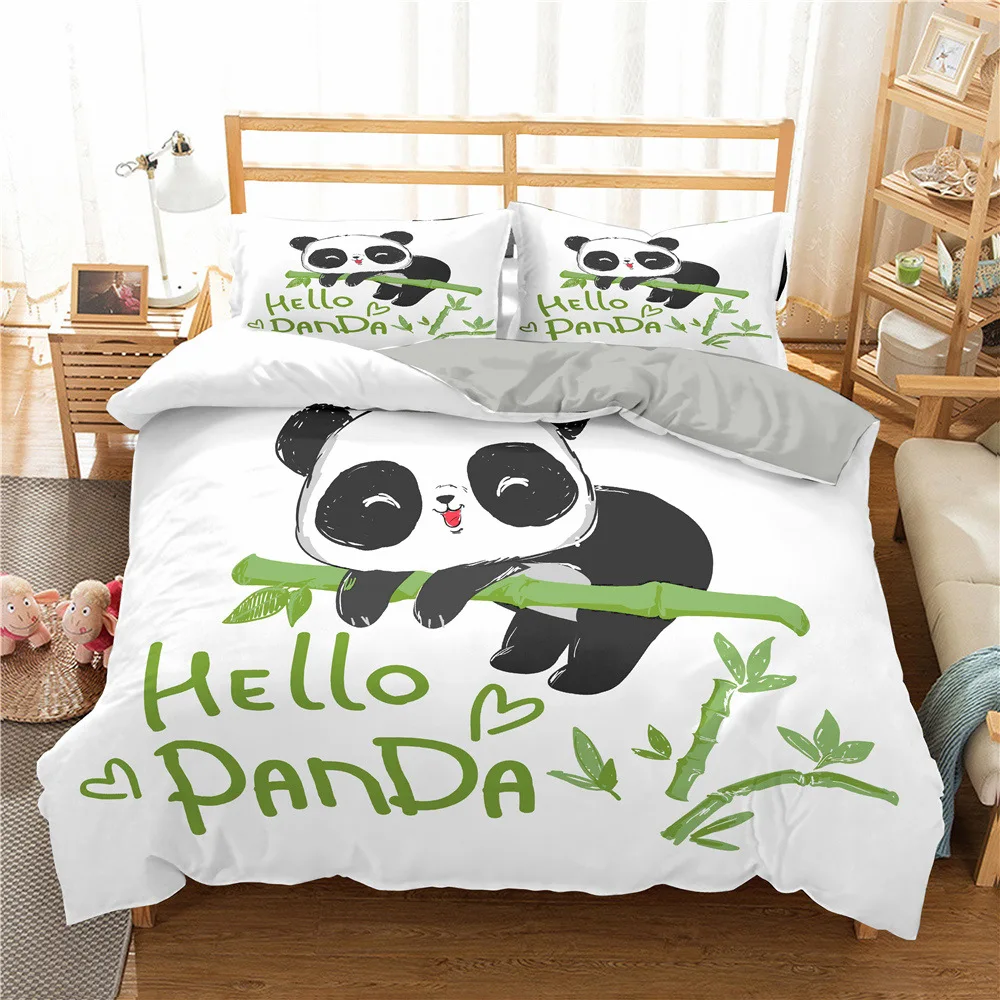 Urocza Kreskówkowa Panda Zestawy Pościeli Z Nadrukiem 3D Zestaw Poszewek Dla Dzieci Dziewcząt 135X200 Pościel Król Wystrój Pokoju Z Pojedynczym Podwój