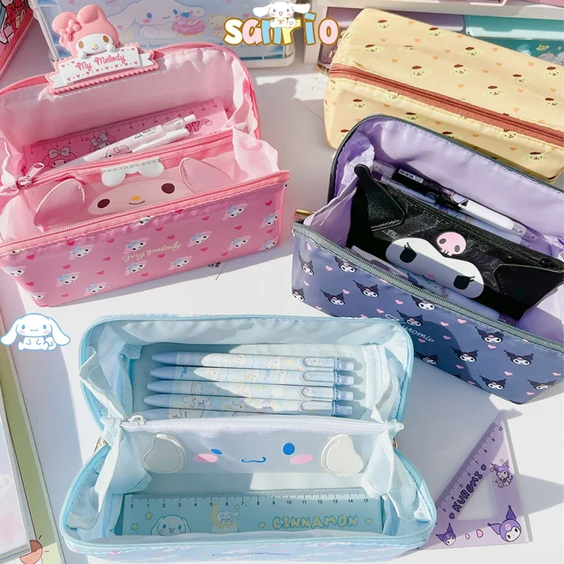 Miniso Sanrio Kuromi Pen Pouch My Melody Cinnamoroll Cartoon Stationery Large Capacity Pouch Pencil Case Portable Cosmetic Bag cartoon sanrio hello kitty notepad cinnamoroll kuromi my melody a6 coil book learning stationery portable notebook diary gifts