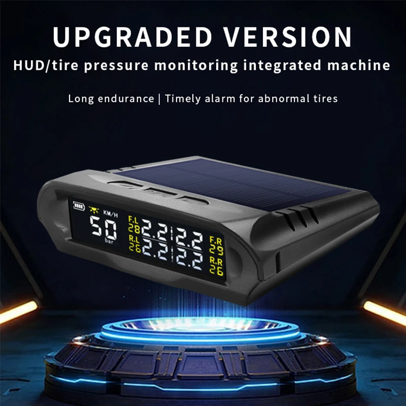HUD GPS Speedometer + TPMS Tyre Pressure Monitoring System 2 in 1 Car Wireless Solar Power Security Alarm System