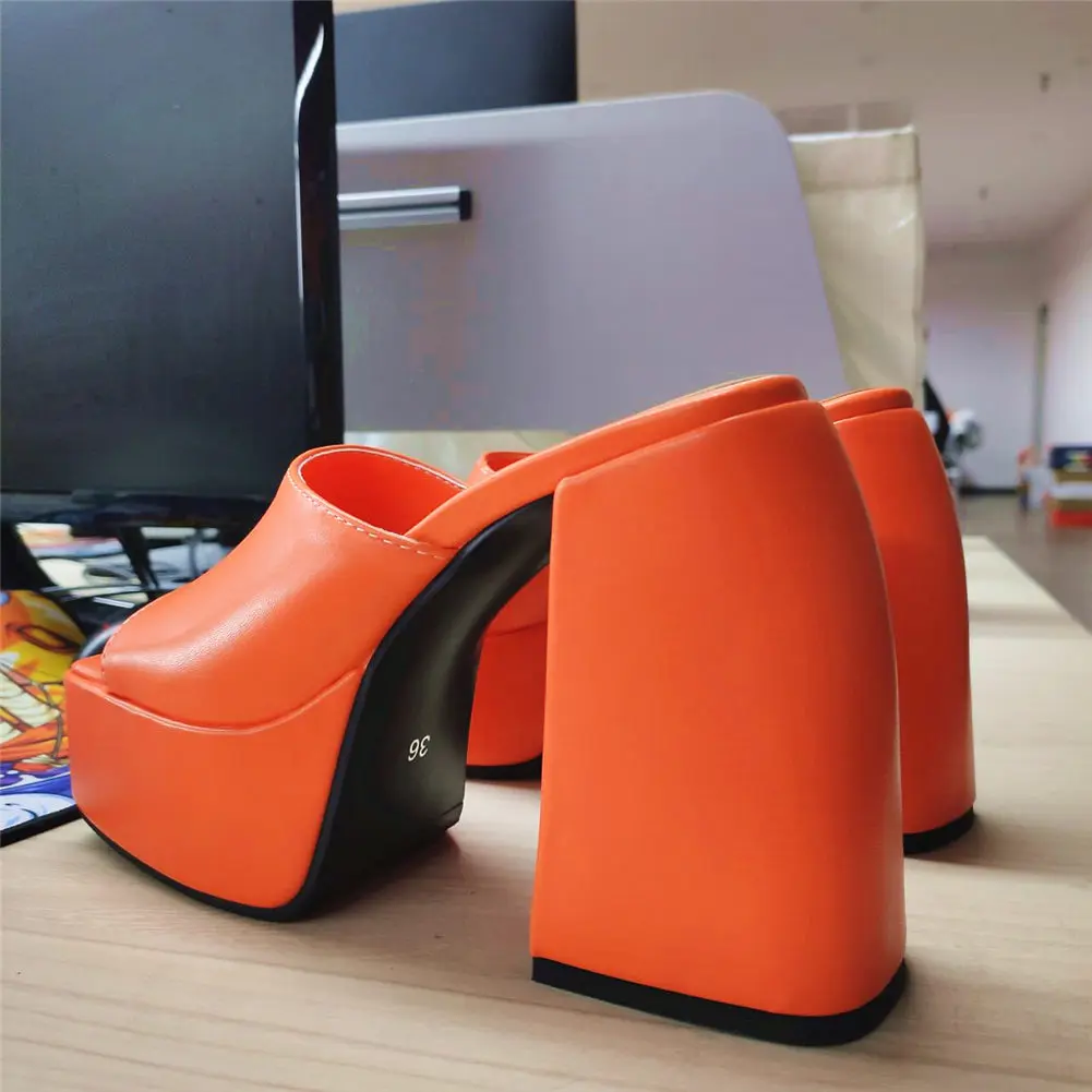 GIGIFOX Brand New Big Size 43 Summer White Chunky Heeled Mules High Heels Sexy Party Platform Heel Sandals Shoes For Women 2022