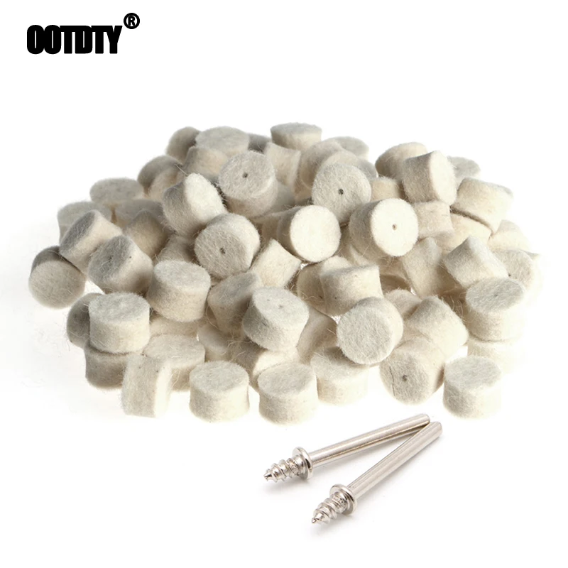 

100 полированные шерстяные диски + 2 полюса 13 мм шерстяная войлочная полировальная подушка + 2 хвостовика для шлифовального круга