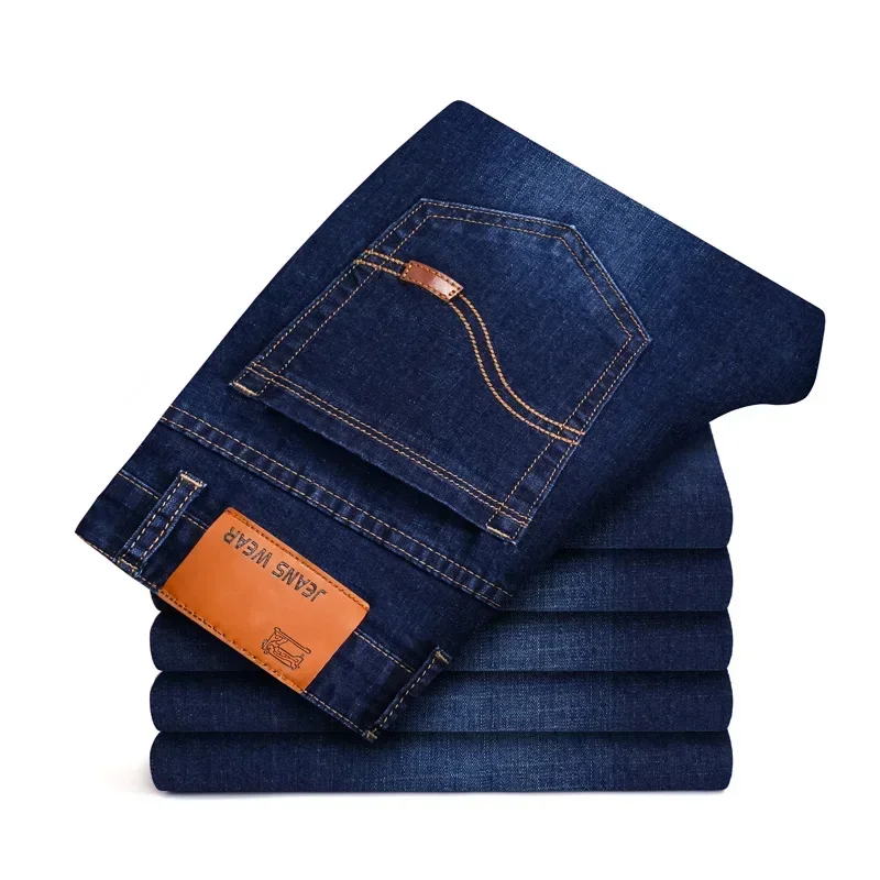 2024 New Men Stretch Jeans Male Classic Elasticity Business Jeans Men Fashion Comfortable Solid Slim Straight Long Denim Pants