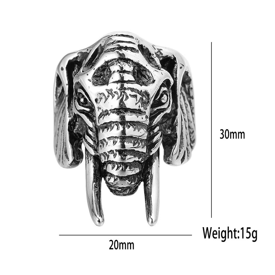 PAMTIER Men's Hindu Elephant Ring – Stainless Steel, Gold Black Finish, Vintage Gothic Tribal Design, Biker Style Band - View #4