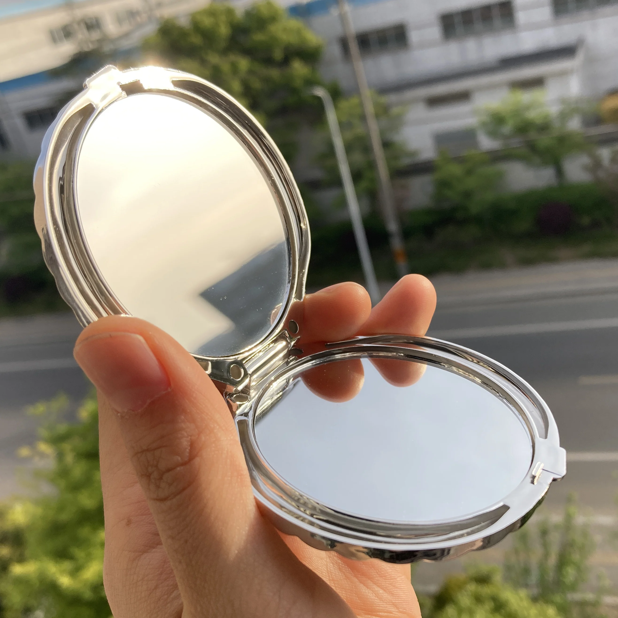 2 パックシェル形状化粧鏡両面 1X/2X 手鏡電気メッキプラスチック