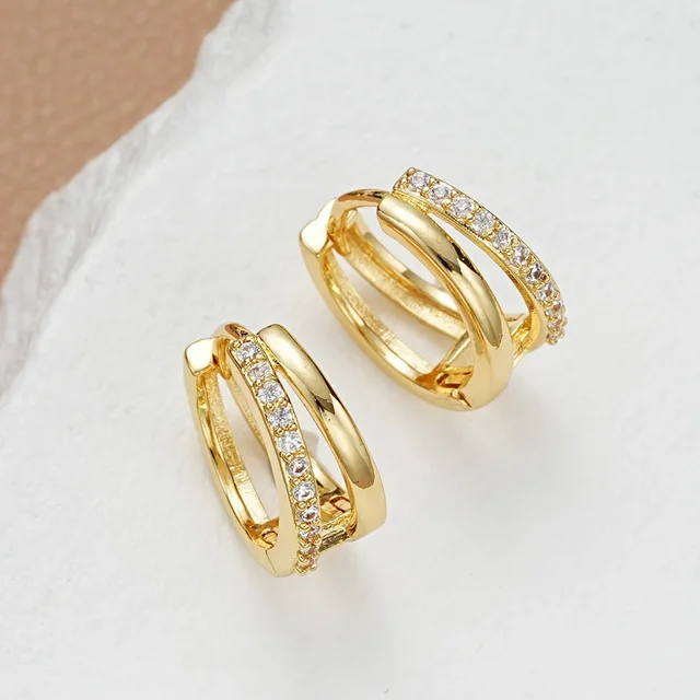 Stainless Steel Gold Color Circle Hoop Earrings for Women Simple Cubic Zircon Double Ring Earring Cartilage Piercing Jewelry 1