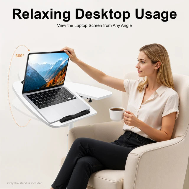 Laptop Desk Stand 360° Adjustable Tilting Overbed Table with Wheels Mobile Laptop Table Foldable Rolling Bedside Desk 60*40cm