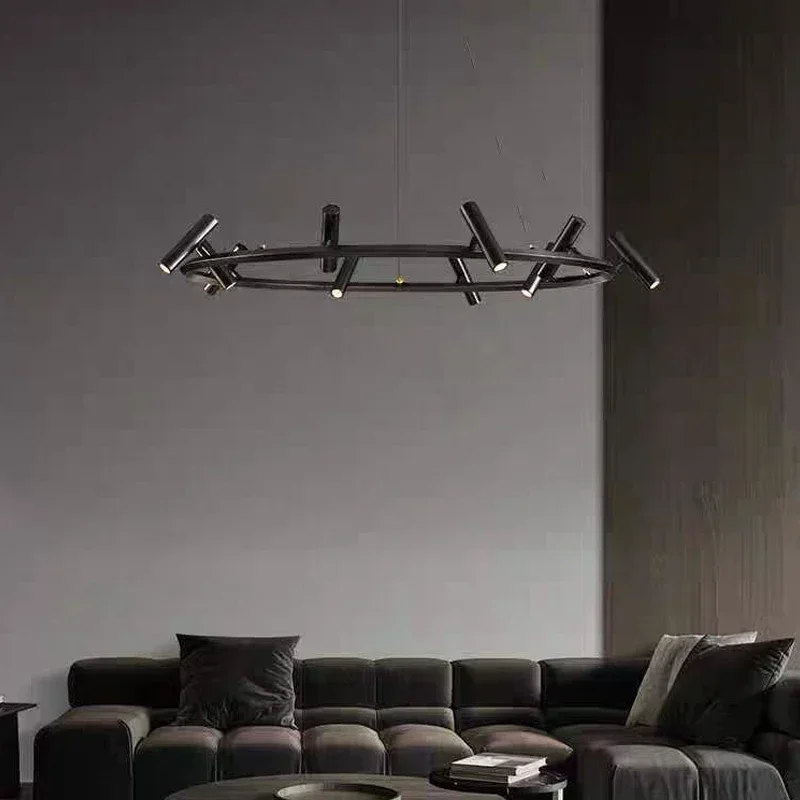 Italy Design Living Dining Room Suspension Ceiling Chandelier Kitchen Round Ring Hanging Lamp Black Pendant SpotLight
