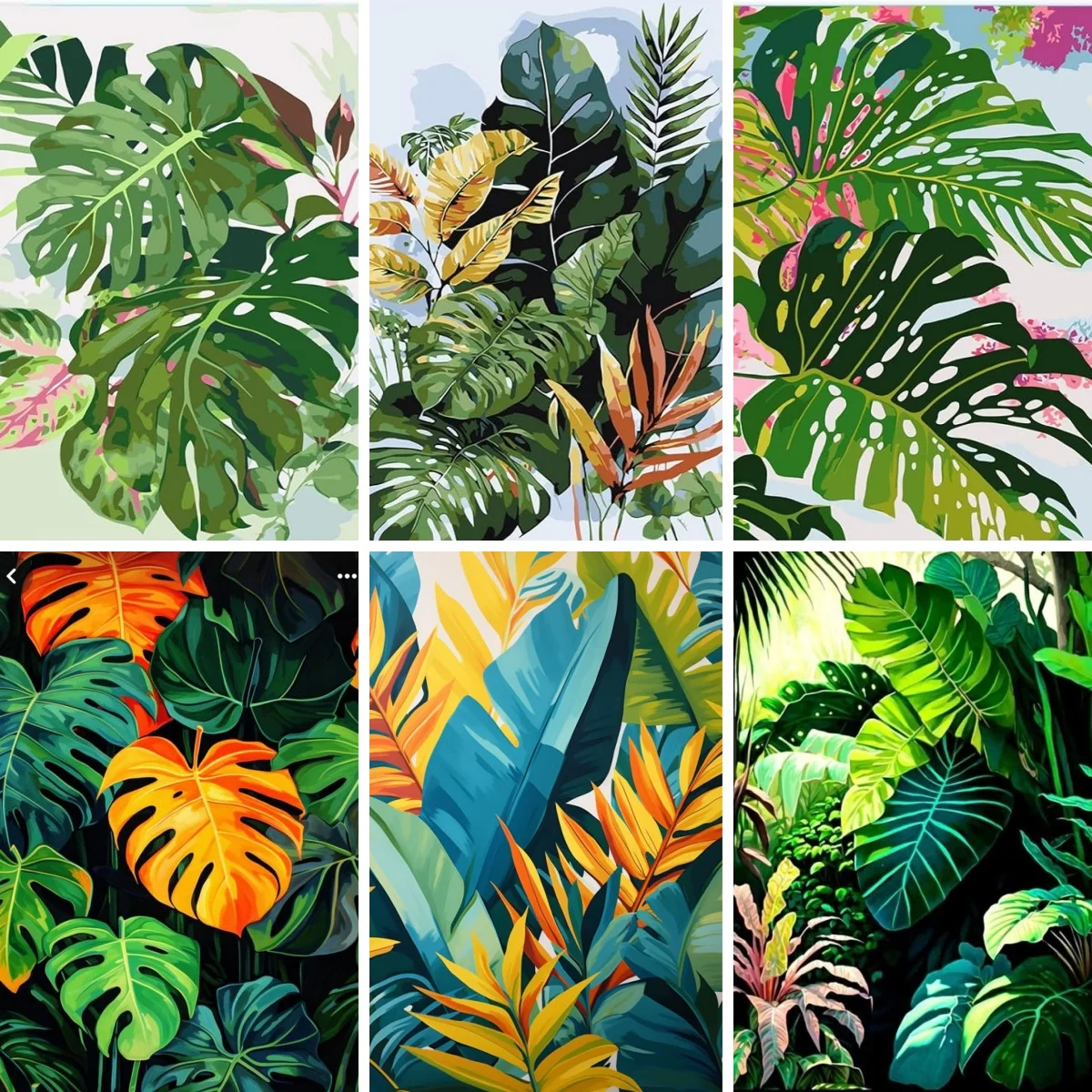Jungle of Tropical Plants Full Drill 5D Square Diamond Painting Kit , Botanical Monstera Deliciosa Palm Leaf , Housewarming Gift