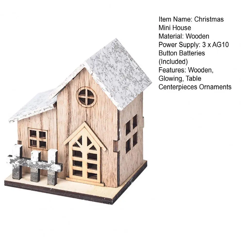 8*10cm Christmas House Wooden Glowing Decorative Festival Ornamental Table Centerpieces Mini LED Light Xmas Village Farmhouse