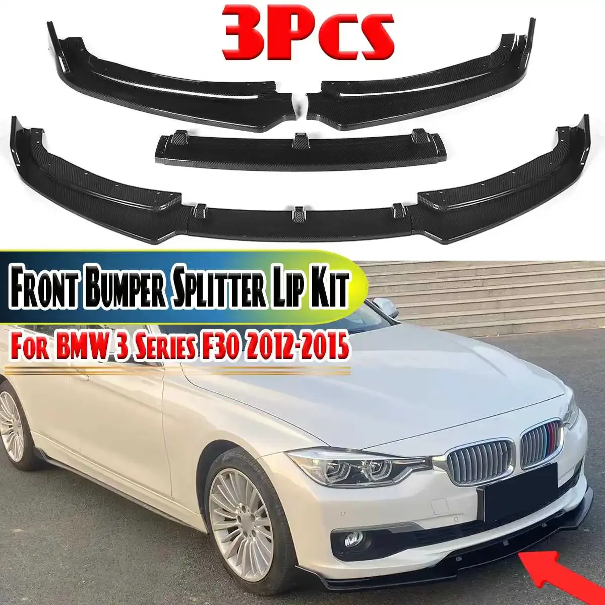 

Black/Carbon Fiber Look Car Front Bumper Lip Splitter Chin Bumper Body Kits Spoiler For BMW 3 Series F30 2012 2013 2014 2015